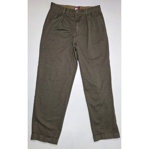 Vtg TOMMY HILFIGER Crest Men's 34x31* Olive Khaki Cuffed Pleated Front Pants